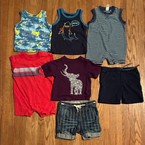 George and Others Shark and Stripes Rompers, Tees and Shorts - Picture 1 of 15